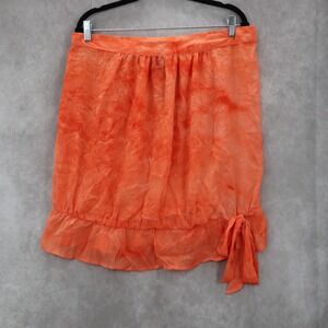 The Goddess Collection Orange Sheer Knee Length Pull On Flirty Bow Skirt Plus 1X